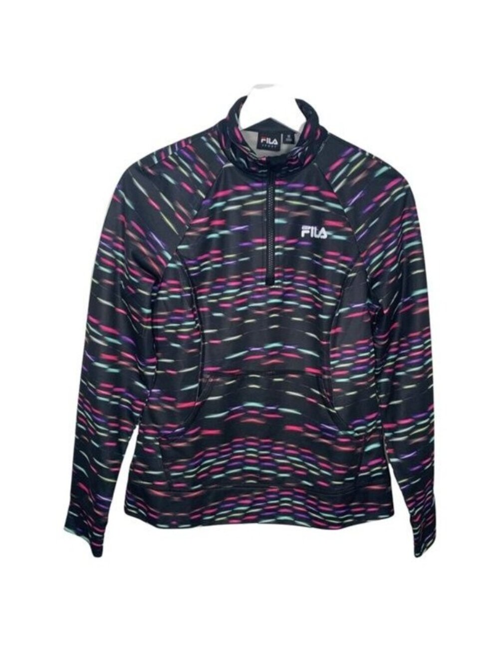 Fila Sport Women XS Black Pink 1/4 Zip Pullover Sweatshirt Activewear Top